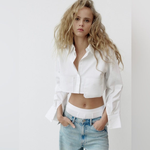 Zara cropped white poplin top - Picture 3 of 5